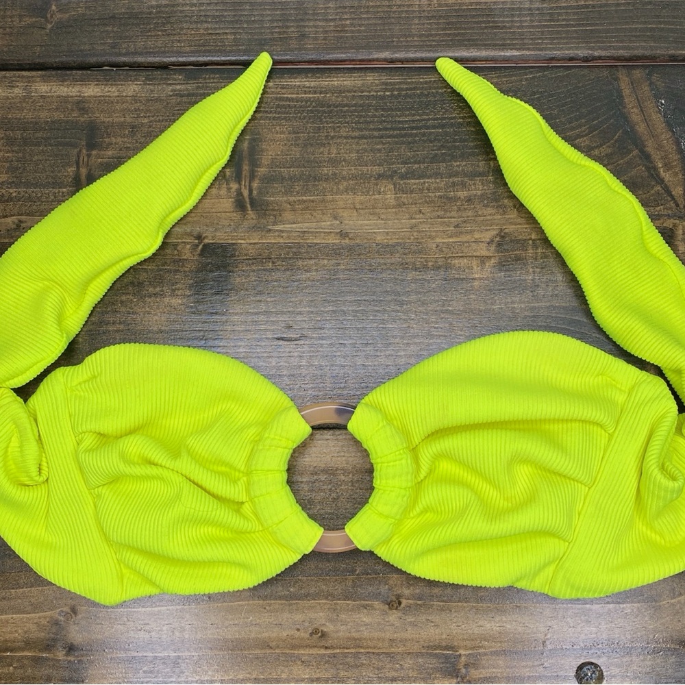 *TOP ONLY* Montce Citron (Neon Yellow) Bandeau Bikini Top with Leopard Ring - Picture 2 of 5